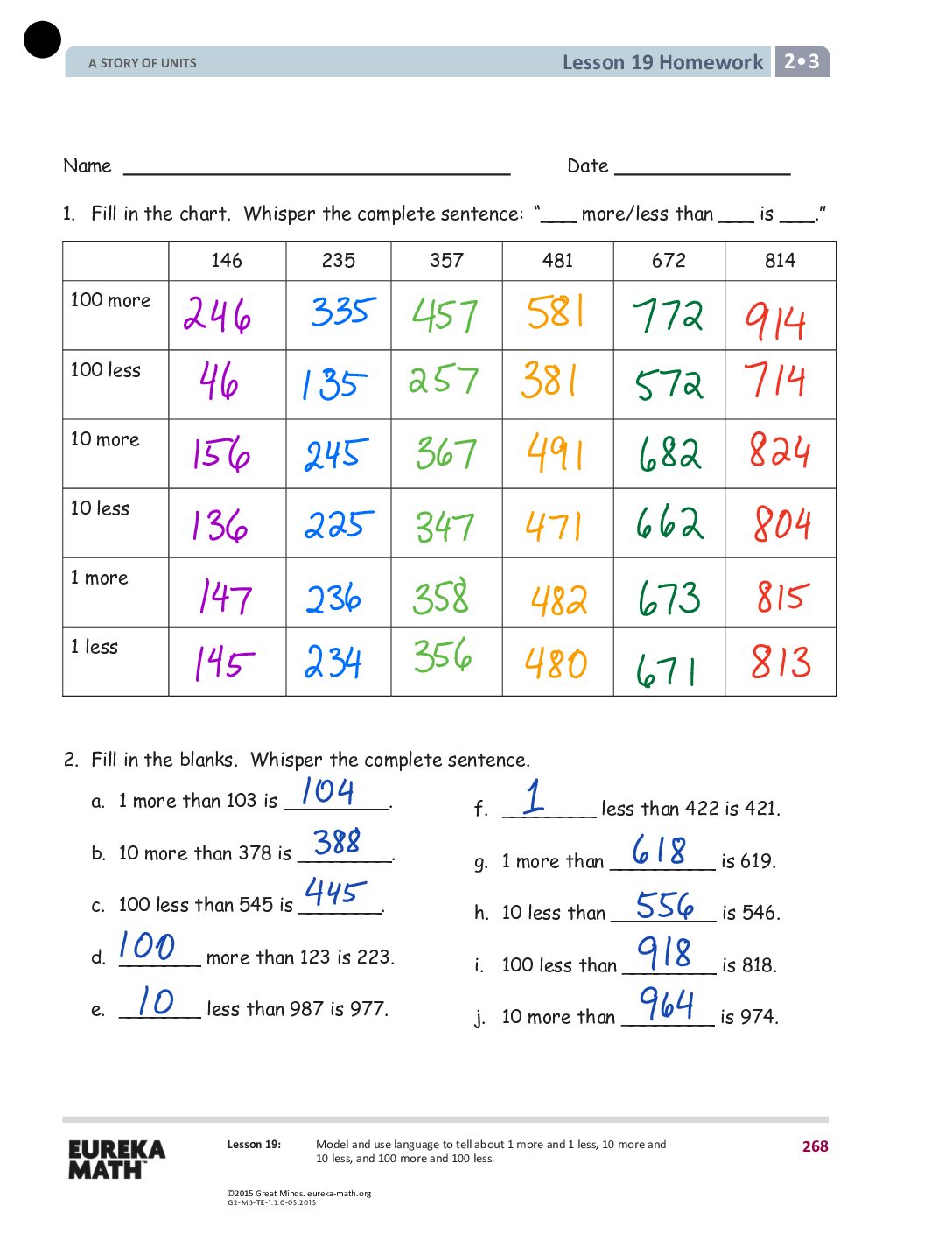 Gr2 M3 Homework Solutıons Lesson 19