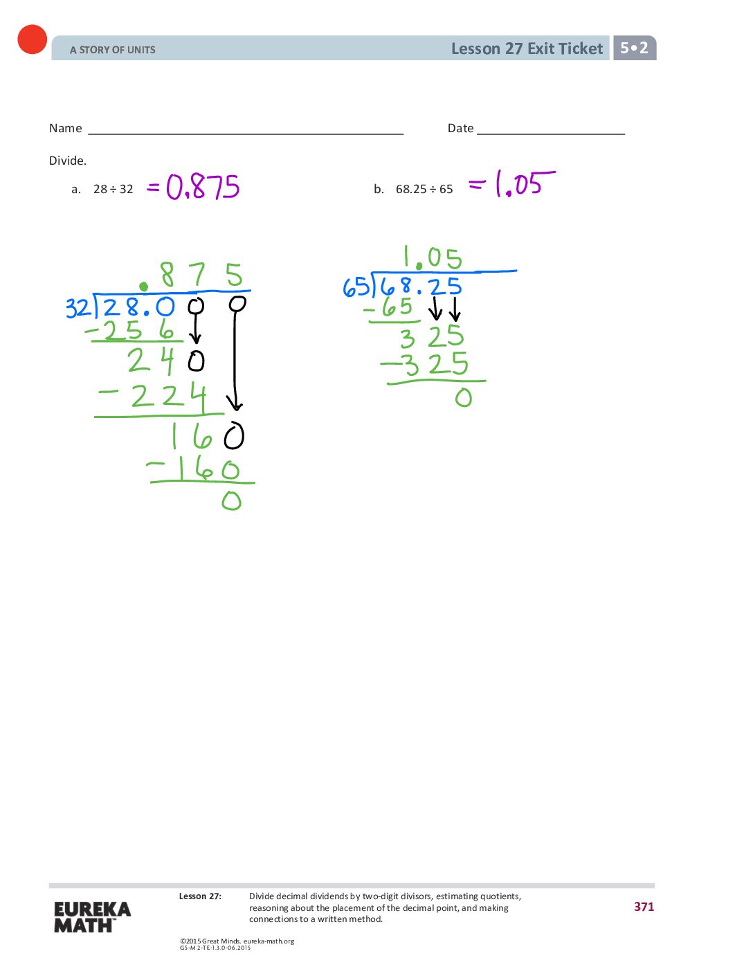 Gr5 M2 Exitticket Lesson 27
