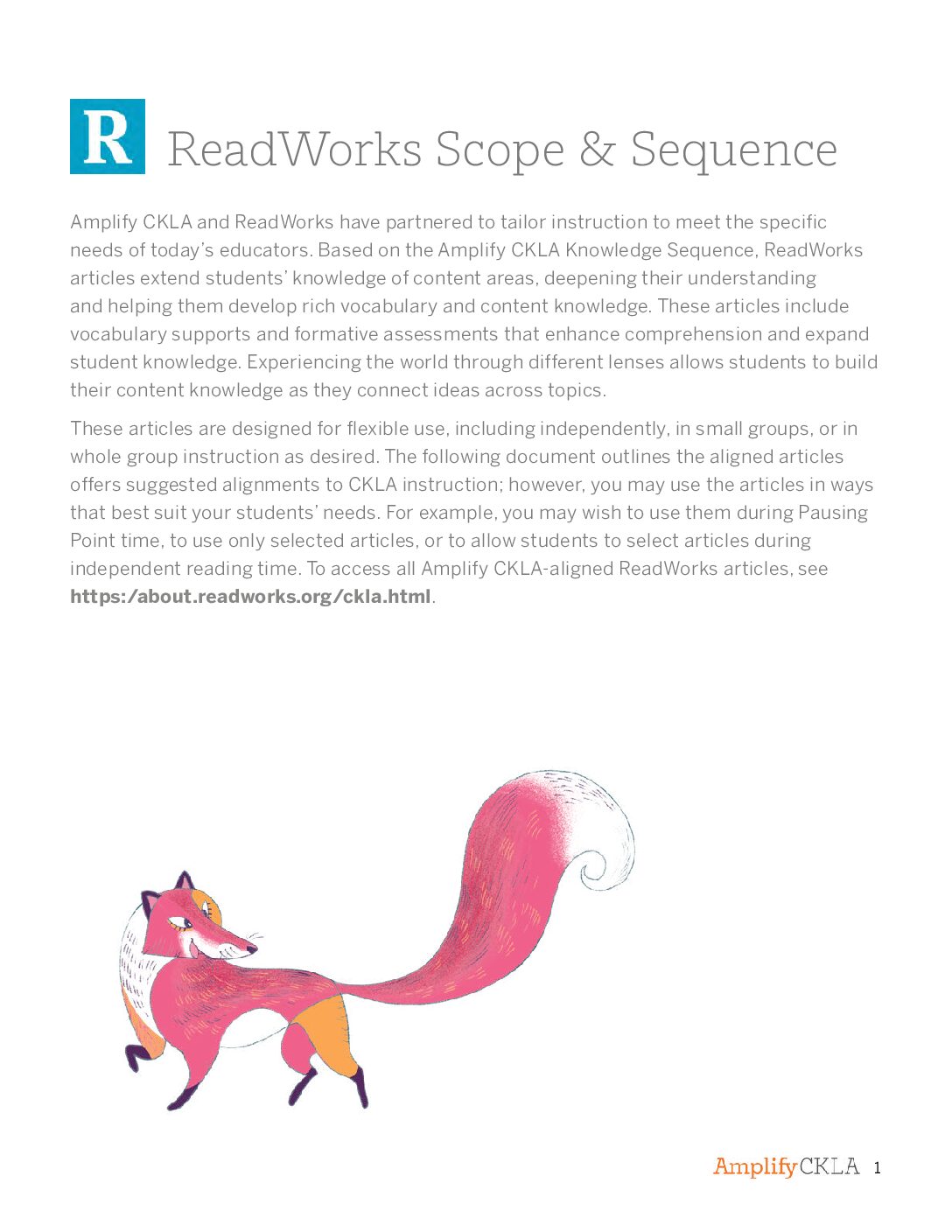 Grade 1 Readworks Scope & Sequence