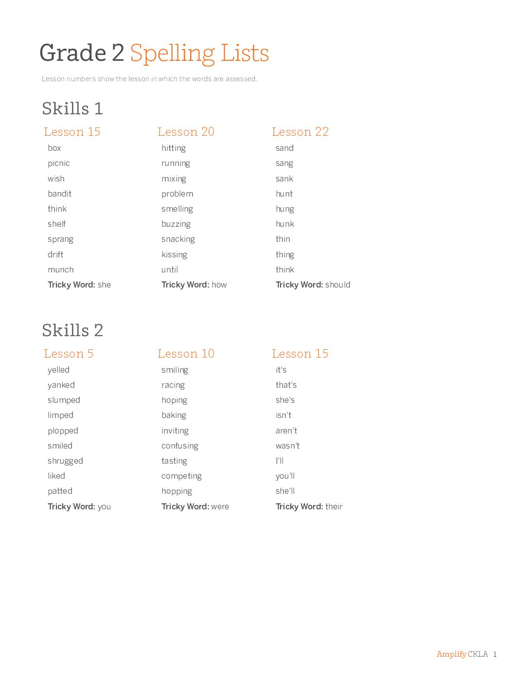Grade 2 Spelling List (By Lesson)