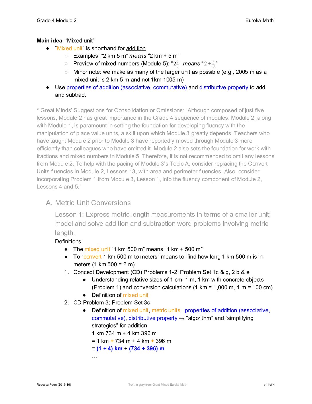 Grade 4 Module 2 Notes