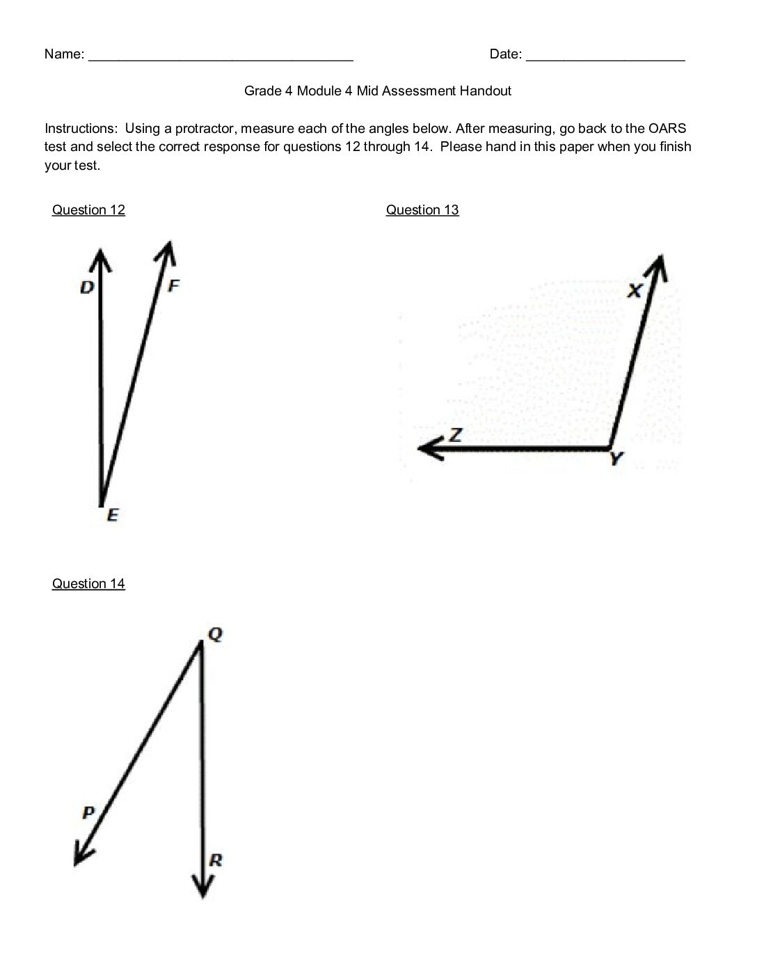 Grade 4 Module 4 Mid Benchmark Handout