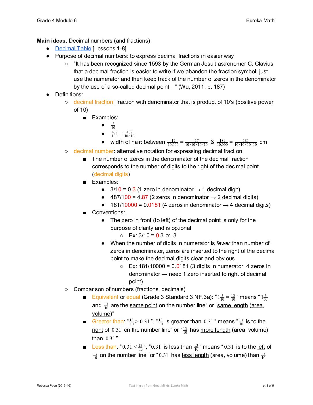 Grade 4 Module 6 Notes