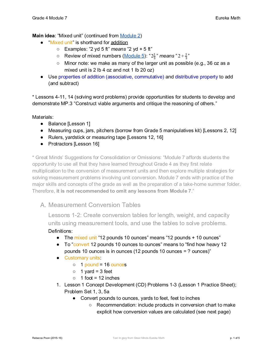 Grade 4 Module 7 Notes