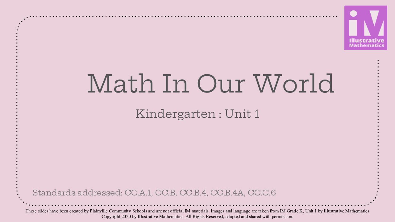 Im Gr. K Unit 1 Math İn Our World