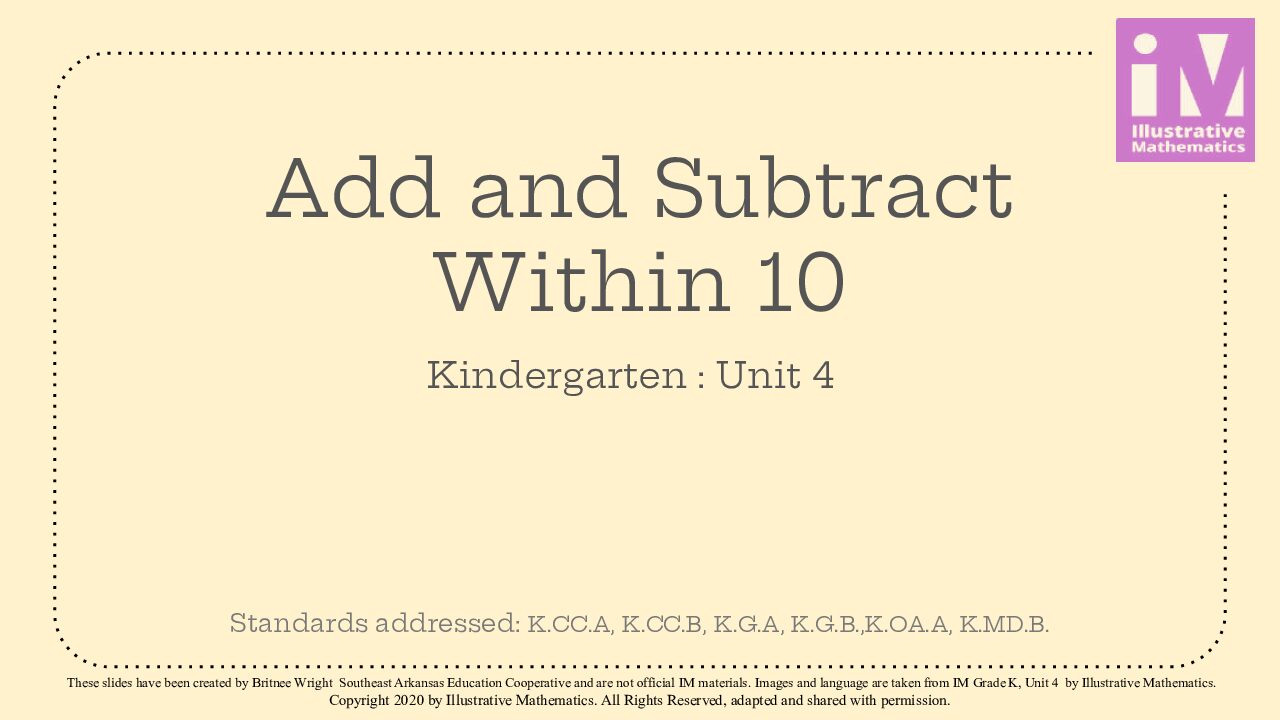 Im Gr. K Unit 4 Add And Subtract Within 10
