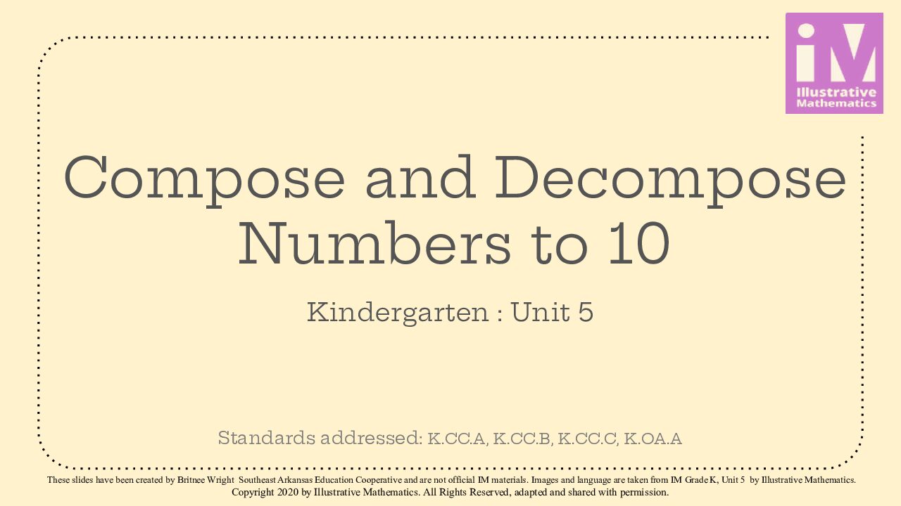 Im Gr. K Unit 5 Compose And Decompose Numbers To 10
