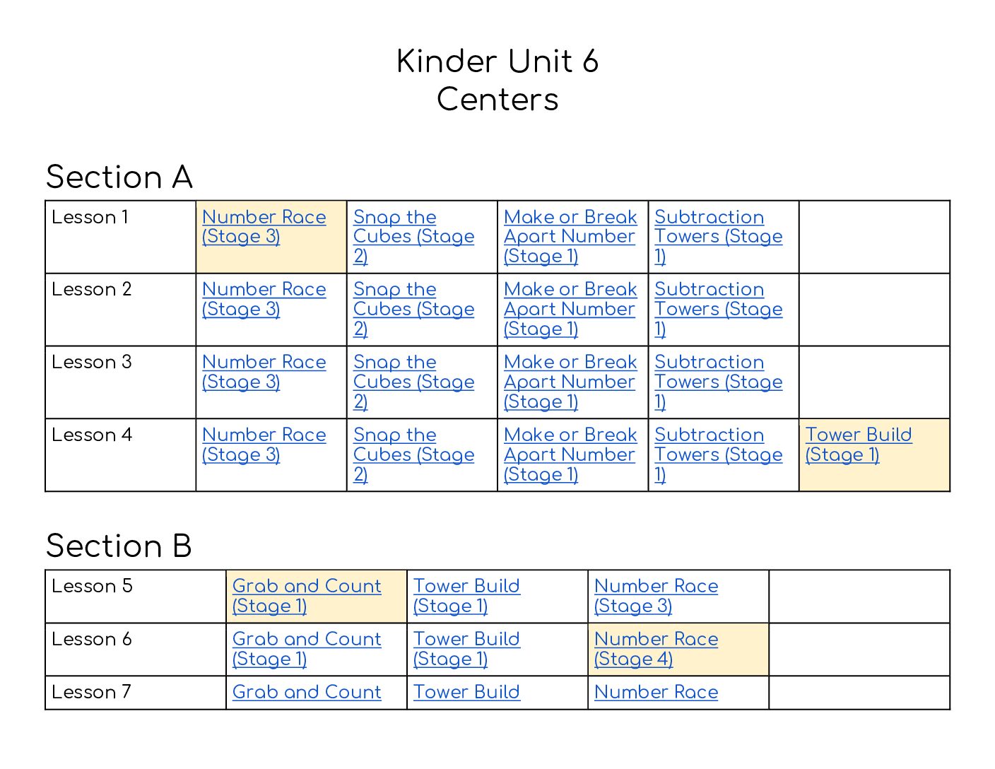 Kinder Unit 6 Centers