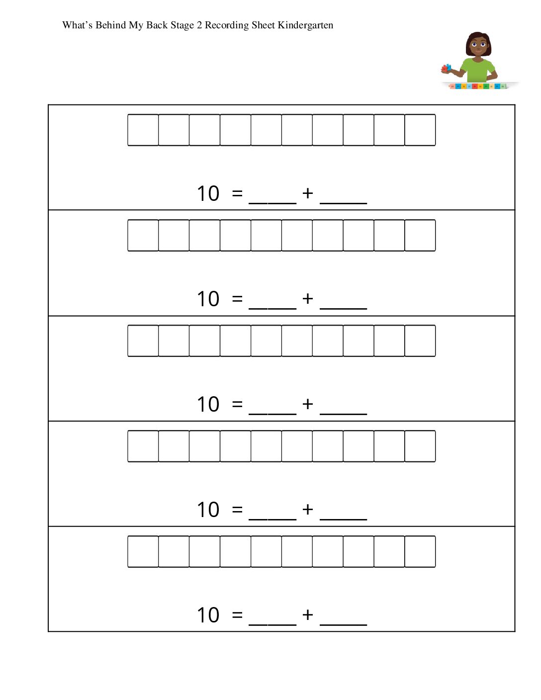 Kindergarten.5.C14.1 İntroduce What S Behind My Back 10 Cubes What S Behind My Back Stage 2 Recording Sheet Kindergarten