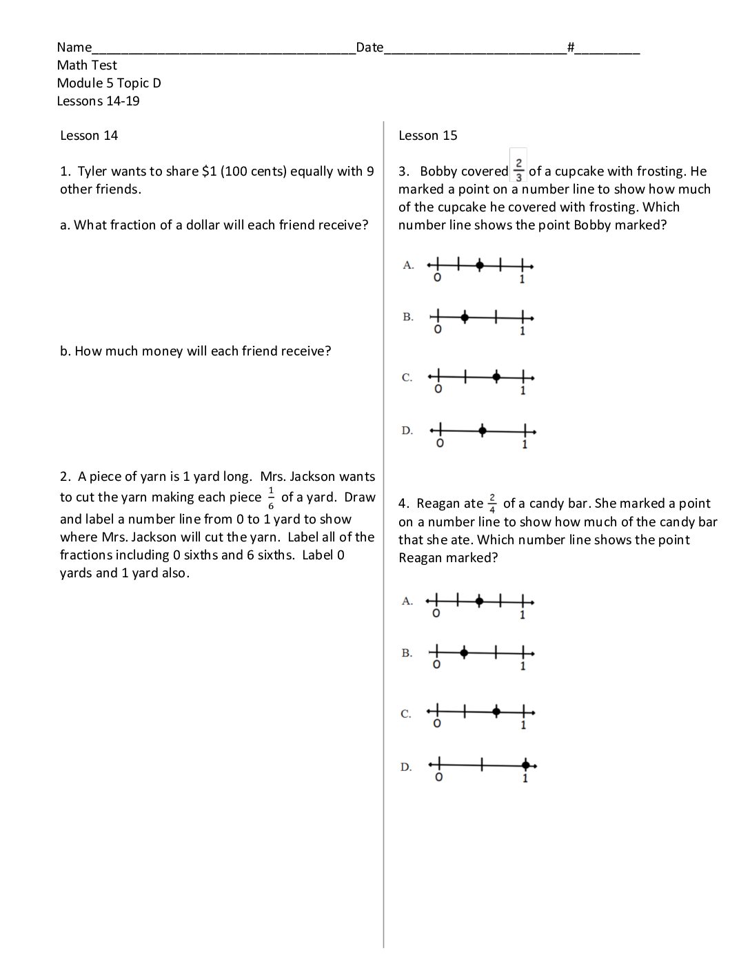Module 5 Topic D Test Grade 3