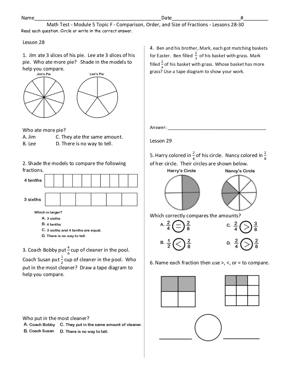 Module 5 Topic F Test Grade 3