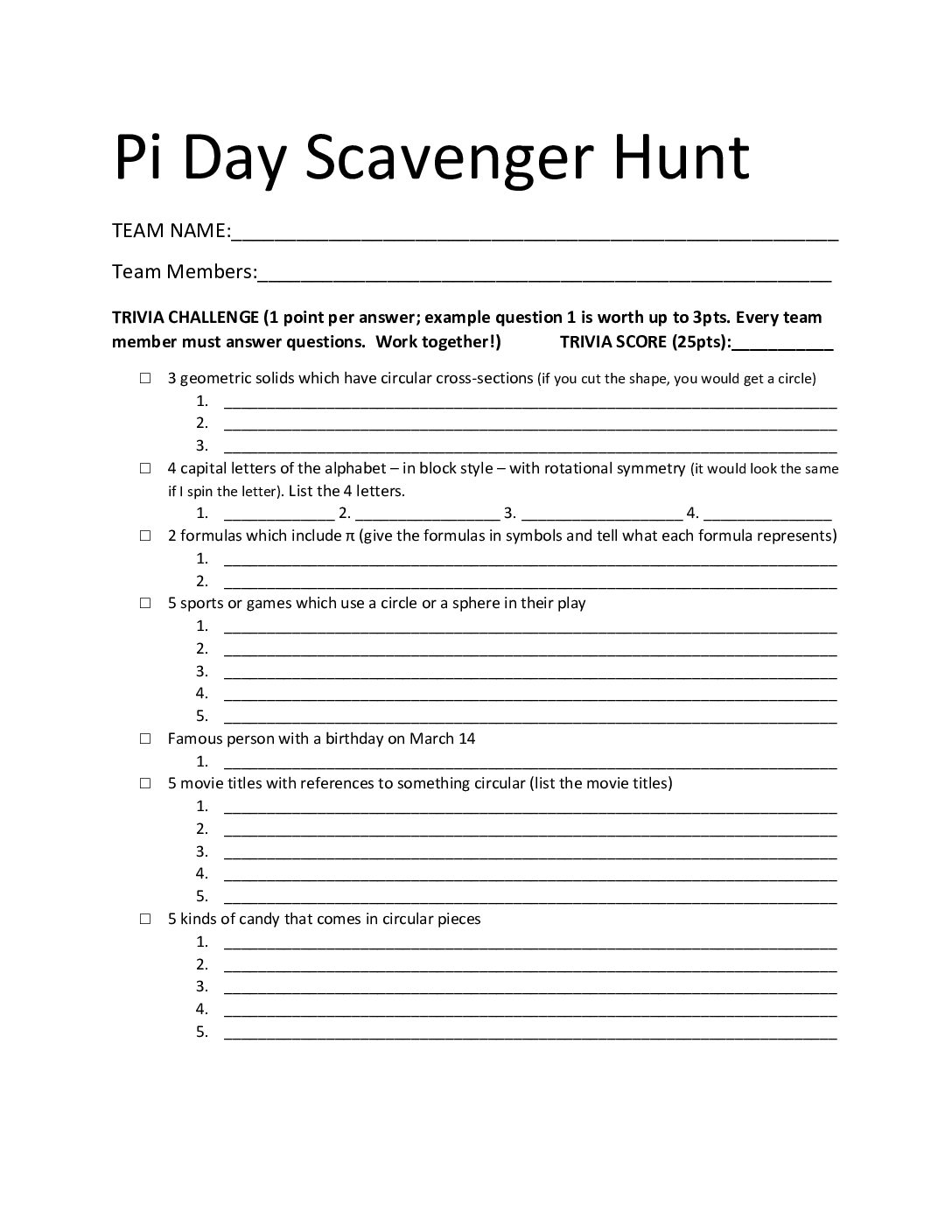 Pi Day Scavenger Hunt 2019