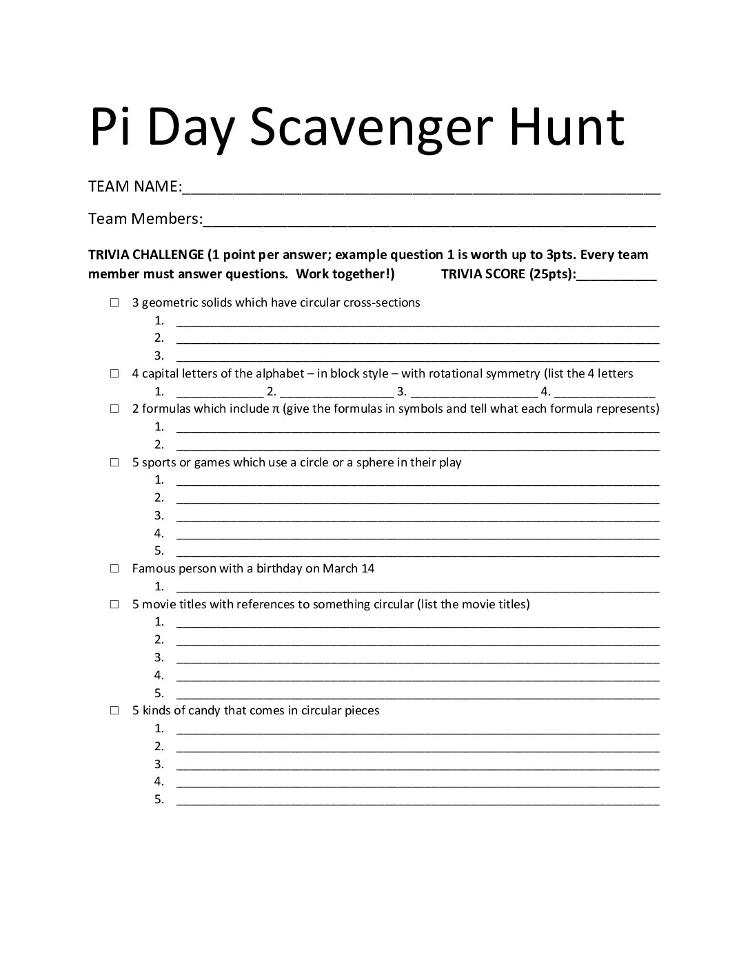 Pi Day Scavenger Hunt
