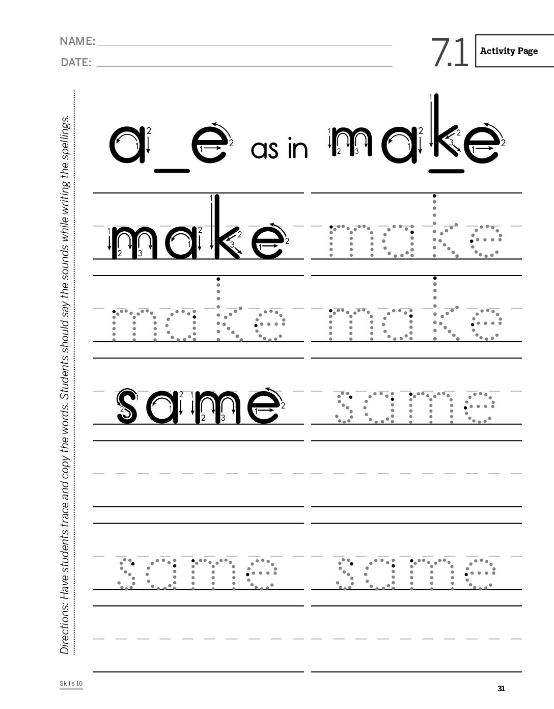 Spelling Activity Page Example