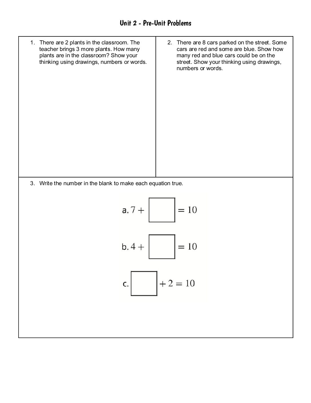 Unit 2 Pre Unit Practice Problems