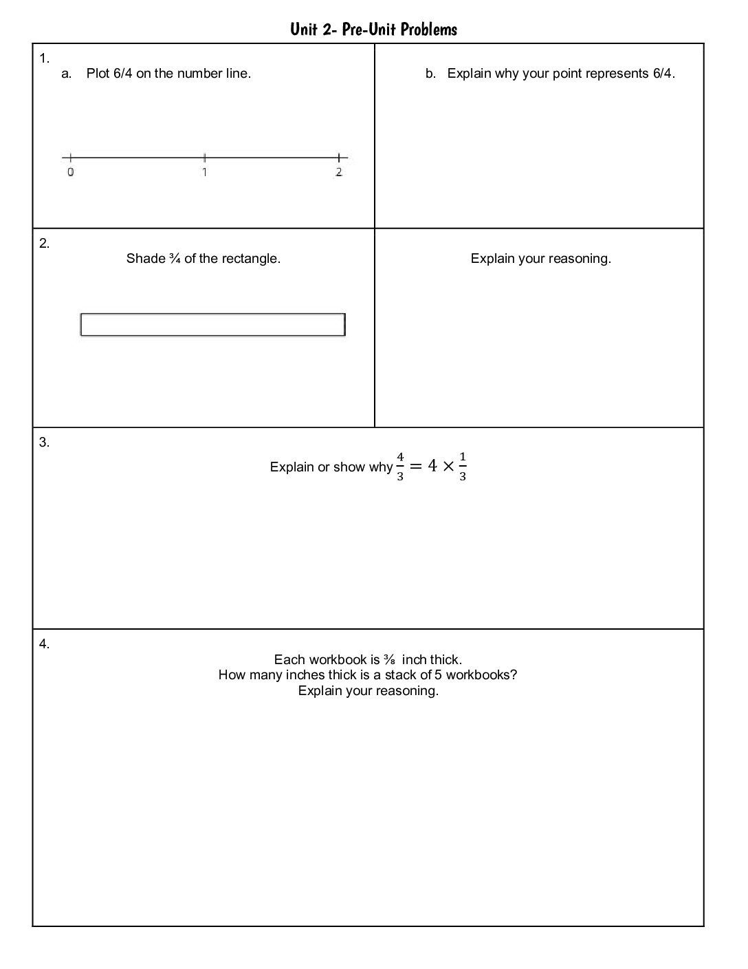 Unit 2 Pre Unit Practice Problems