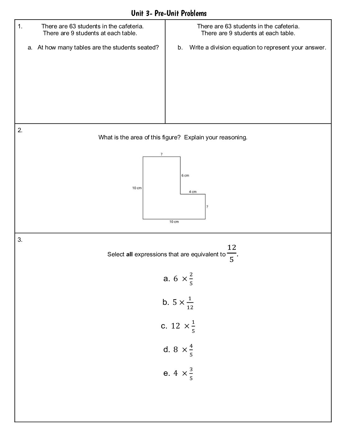 Unit 3 Pre Unit Practice Problems
