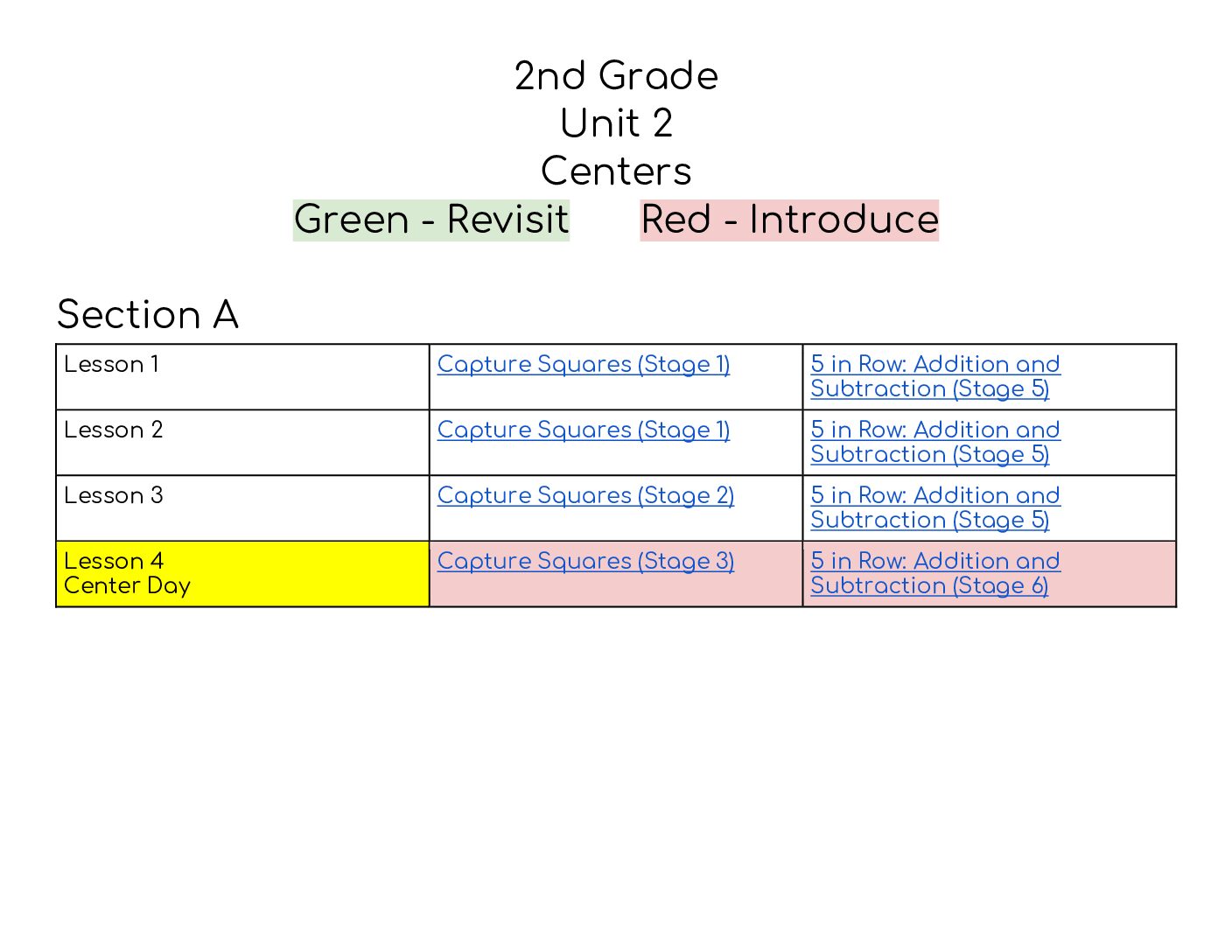 2Nd Grade Unit 2 Centers Chart