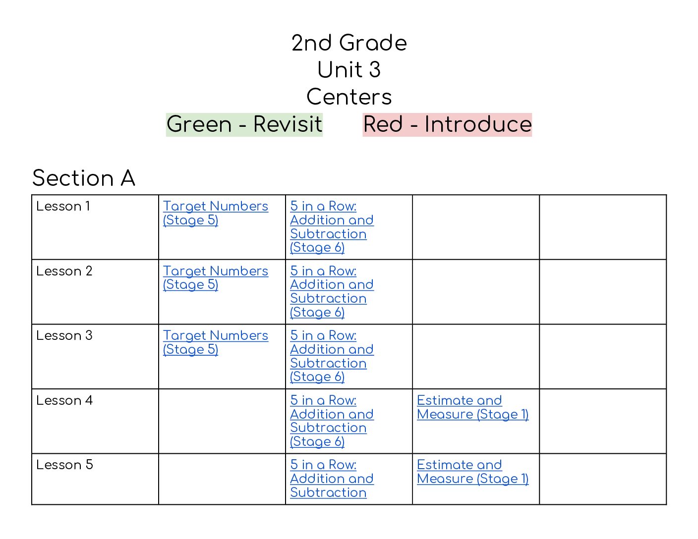 2Nd Grade Unit 3 Centers Chart