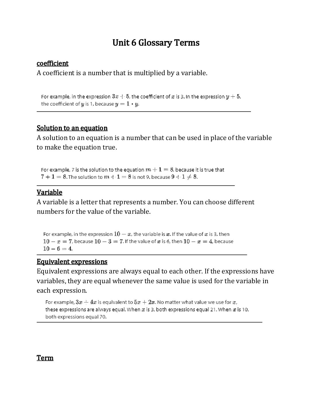 6Th Grade Unit 6 Glossary Terms
