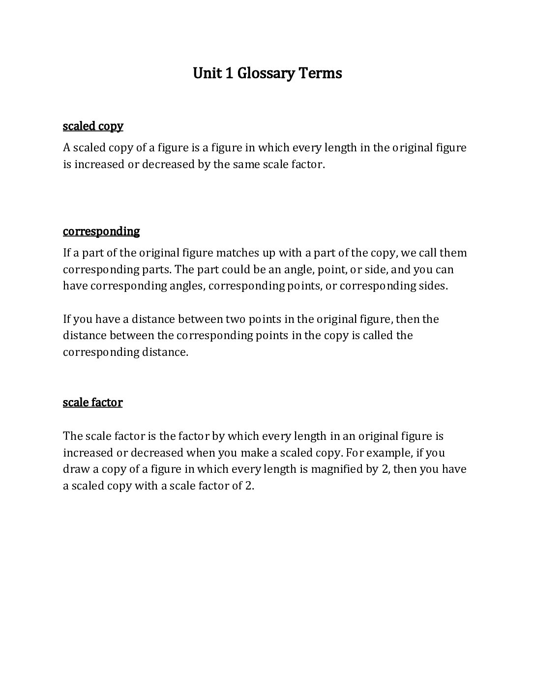 7Th Grade Unit 1 Glossary Terms