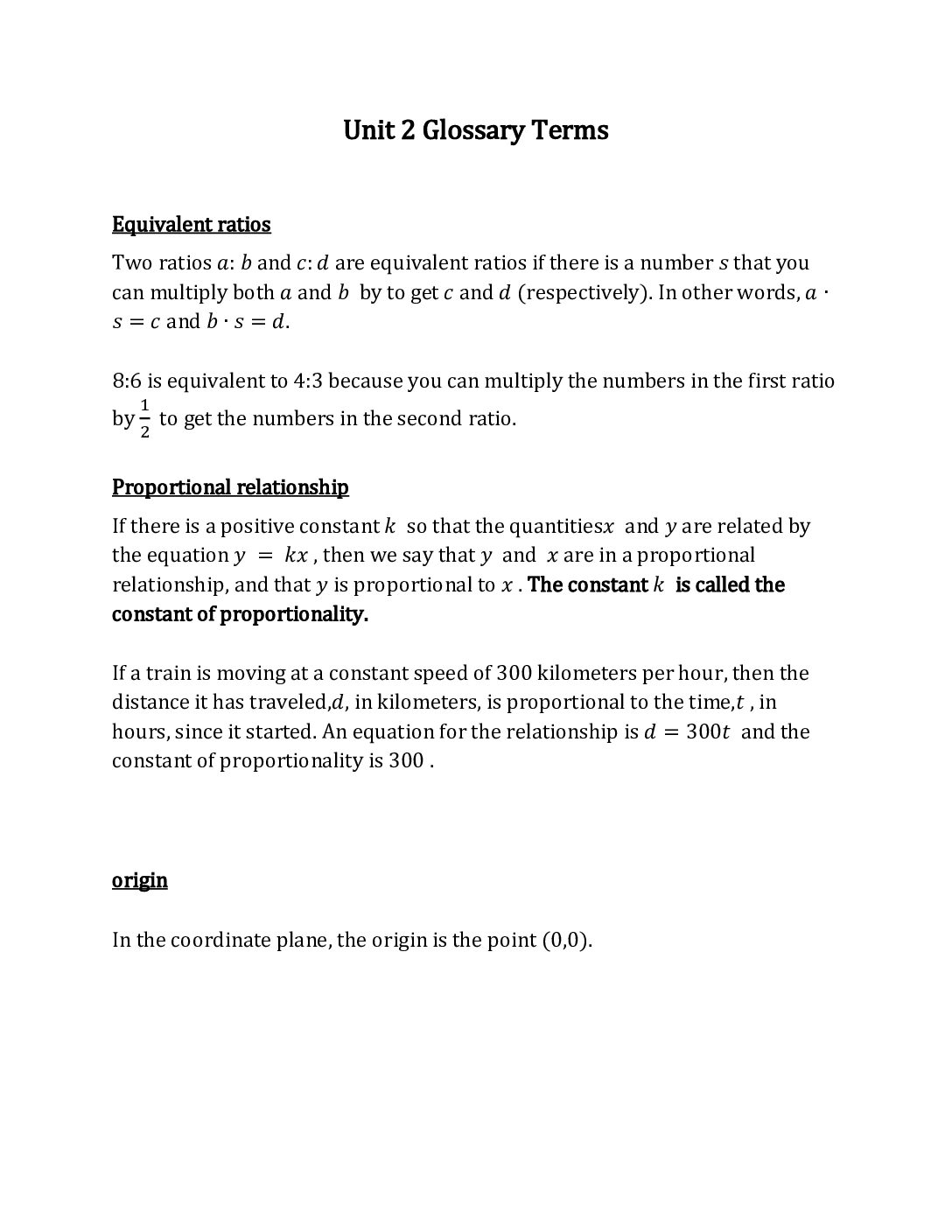 7Th Grade Unit 2 Glossary Terms