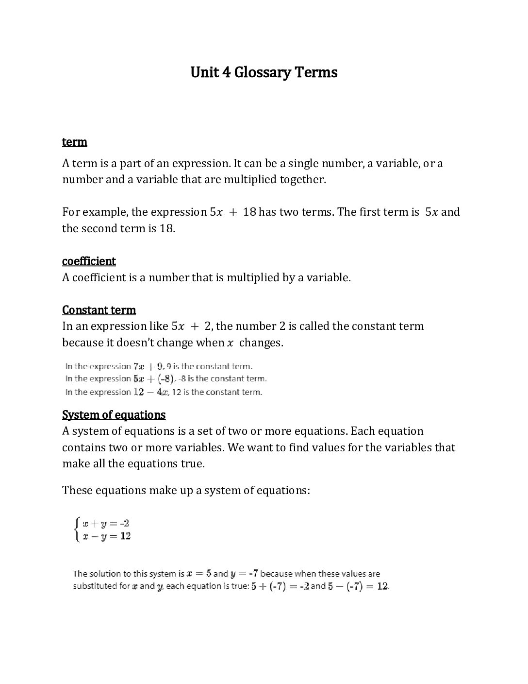 8Th Grade Unit 4 Glossary Terms