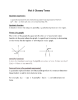 Algebra 1 Unit 6 Glossary Terms