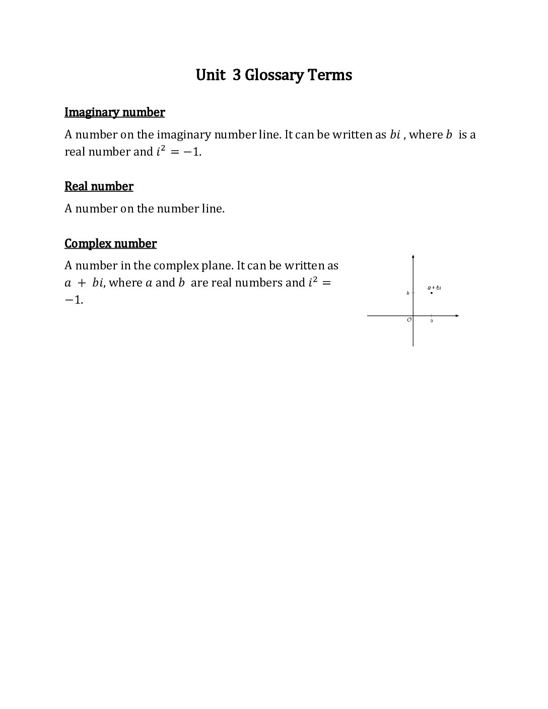 Algebra 2 Unit 3 Glossary Terms