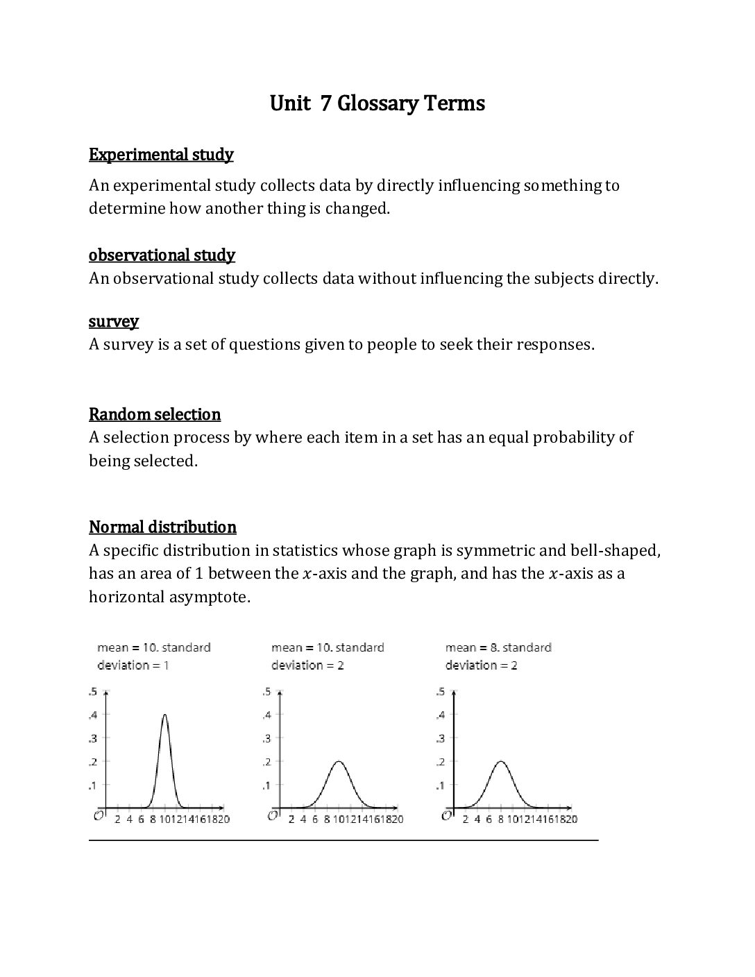 Algebra 2 Unit 7 Glossary Terms