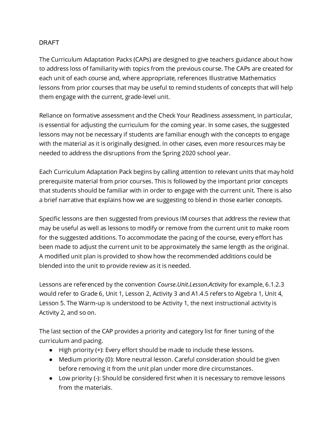Draft About The Curriculum Adaptation Packs