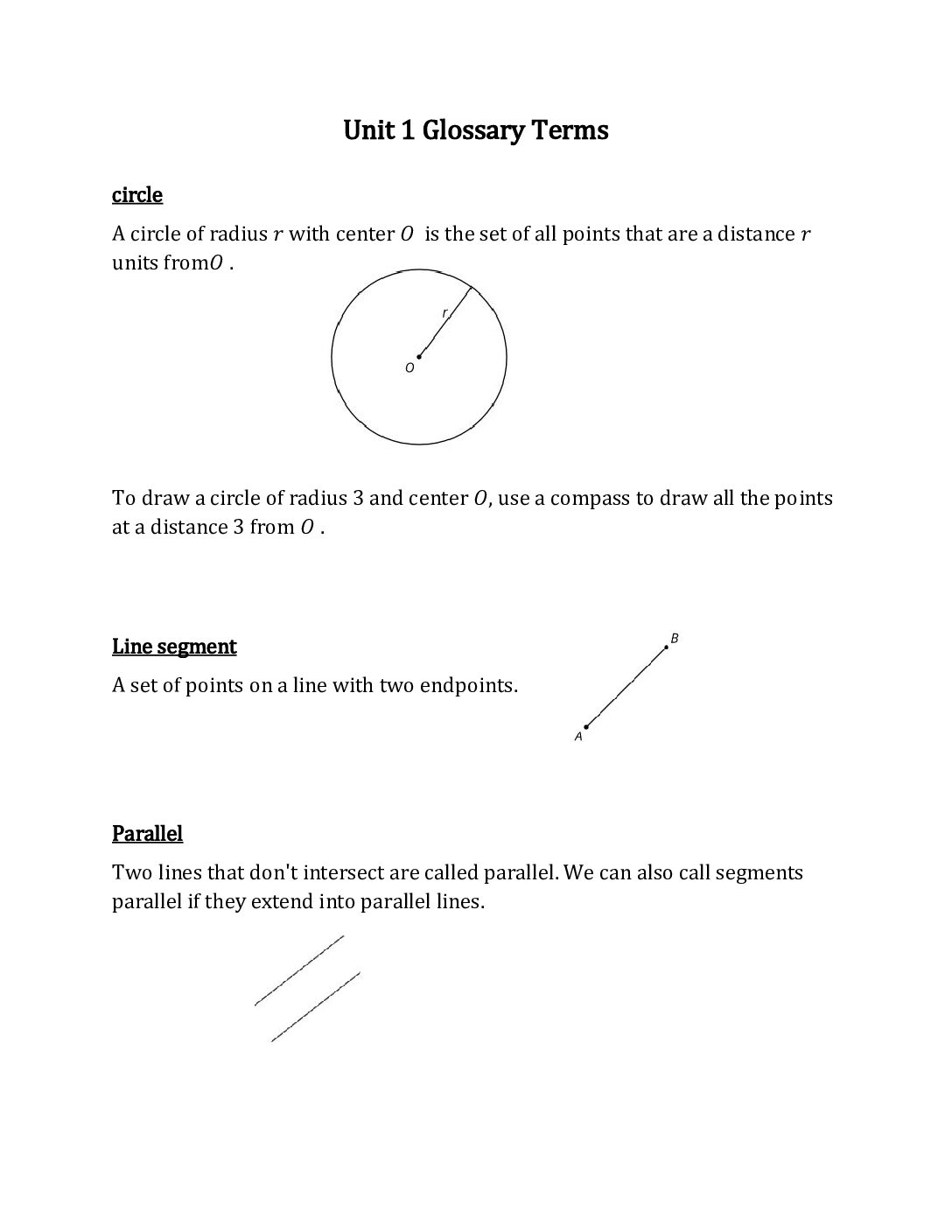 Geometry Unit 1 Glossary Terms
