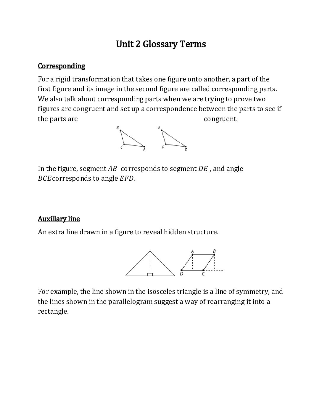 Geometry Unit 2 Glossary Terms
