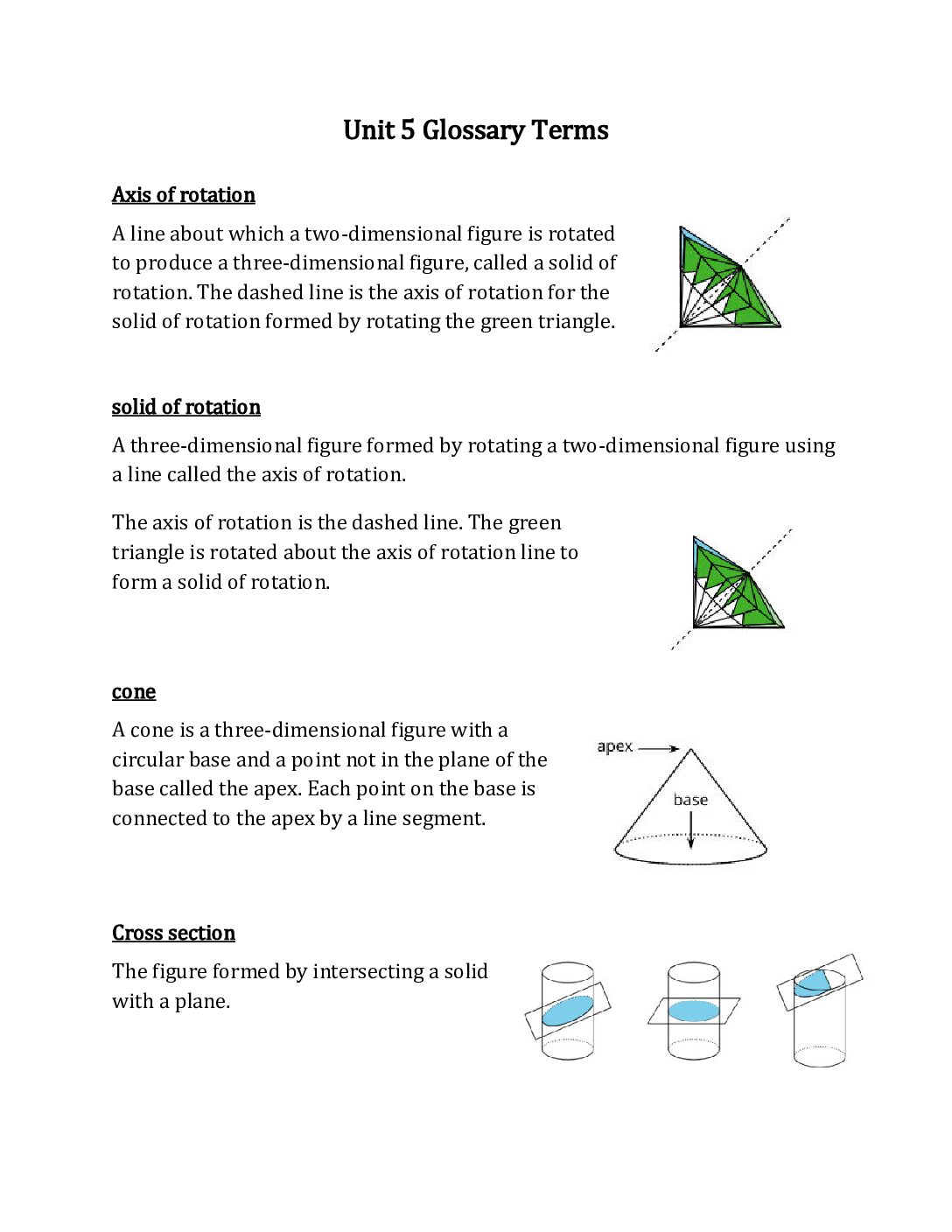 Geometry Unit 5 Glossary Terms