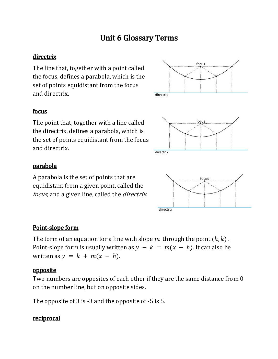 Geometry Unit 6 Glossary Terms