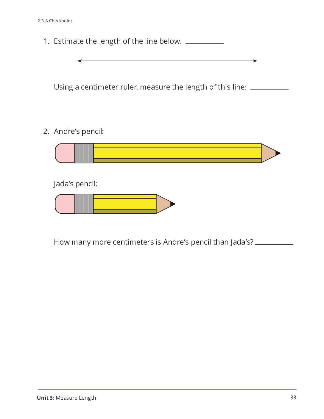 Grade 2 Unit 3 Section A Checkpoint