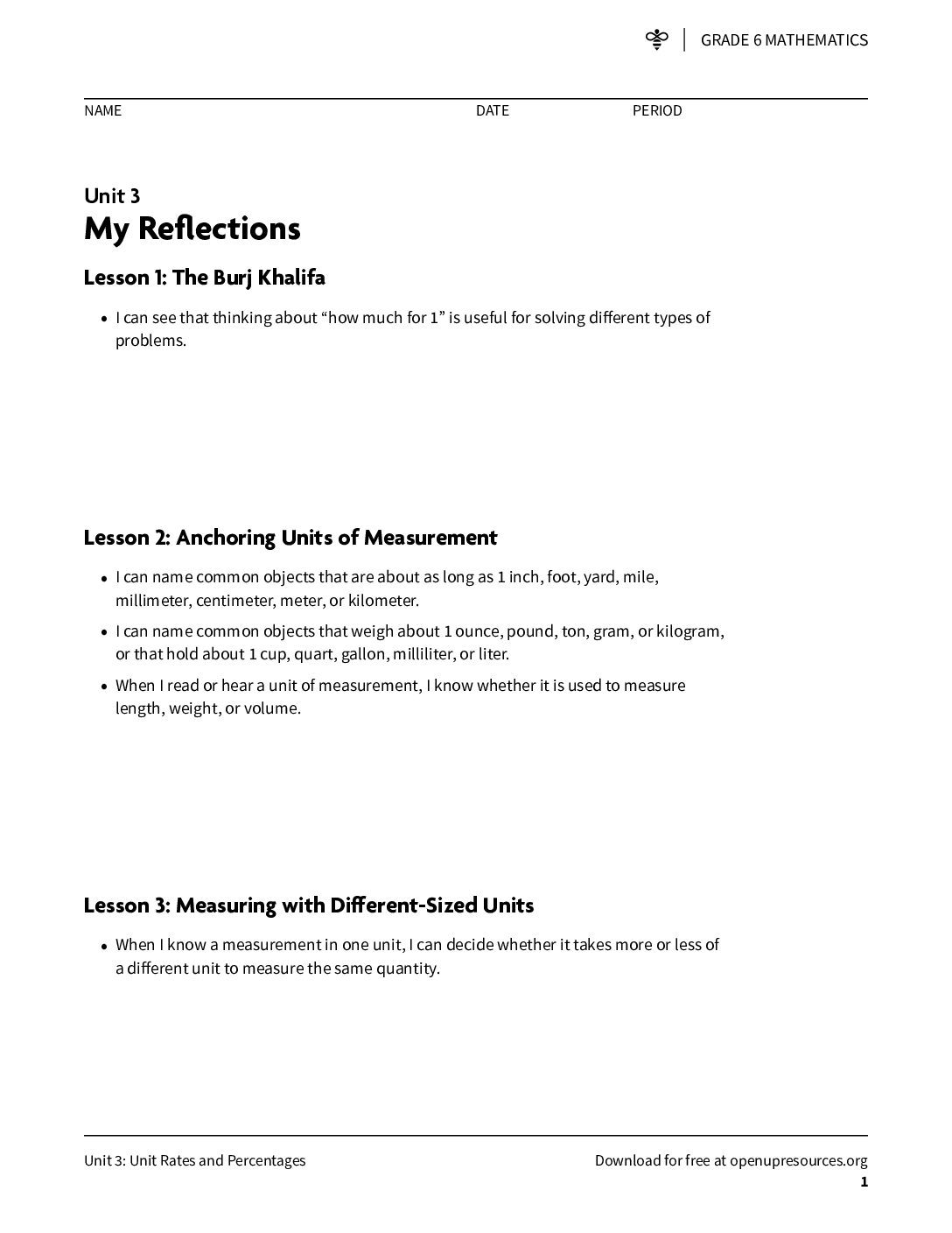 Grade 6.Unit 3 My Reflections