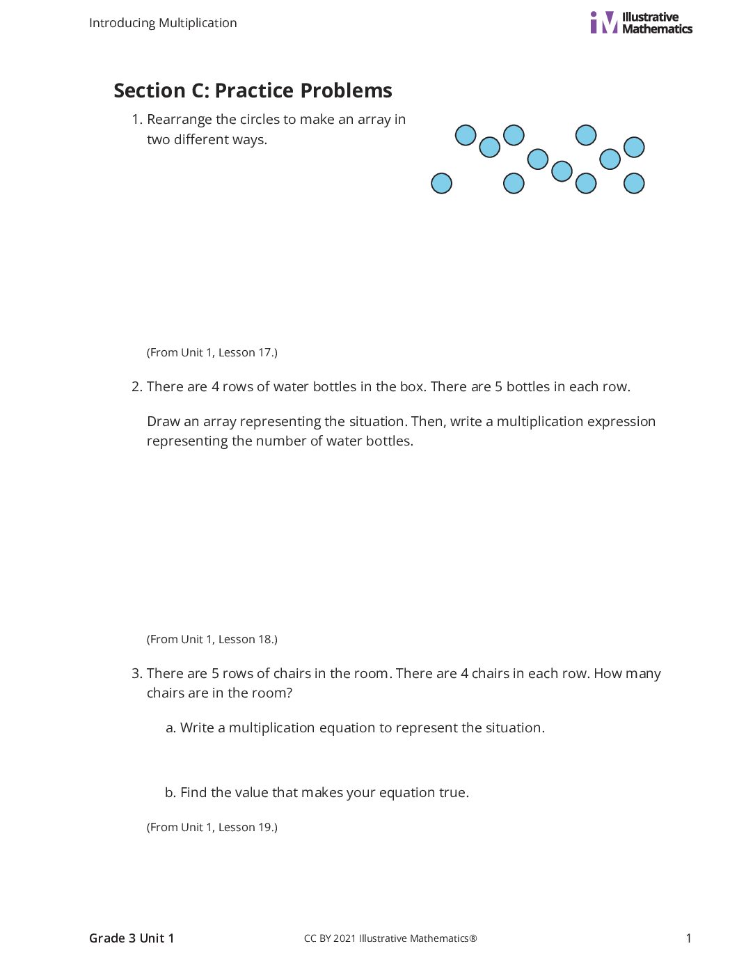 Grade3 1 C Represent Multiplication With Arrays And The Commutative Property Curated Practice Problem Set