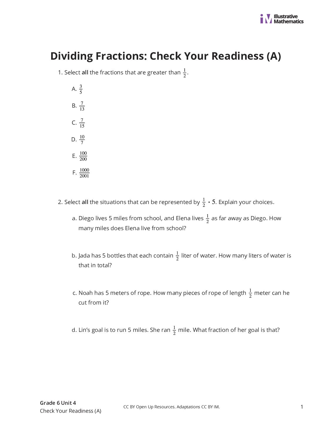Grade6 4 Check Your Readiness (A) Assessment