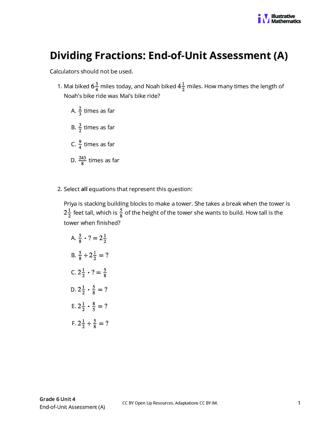 Grade6 4 End Of Unit Assessment (A) Assessment