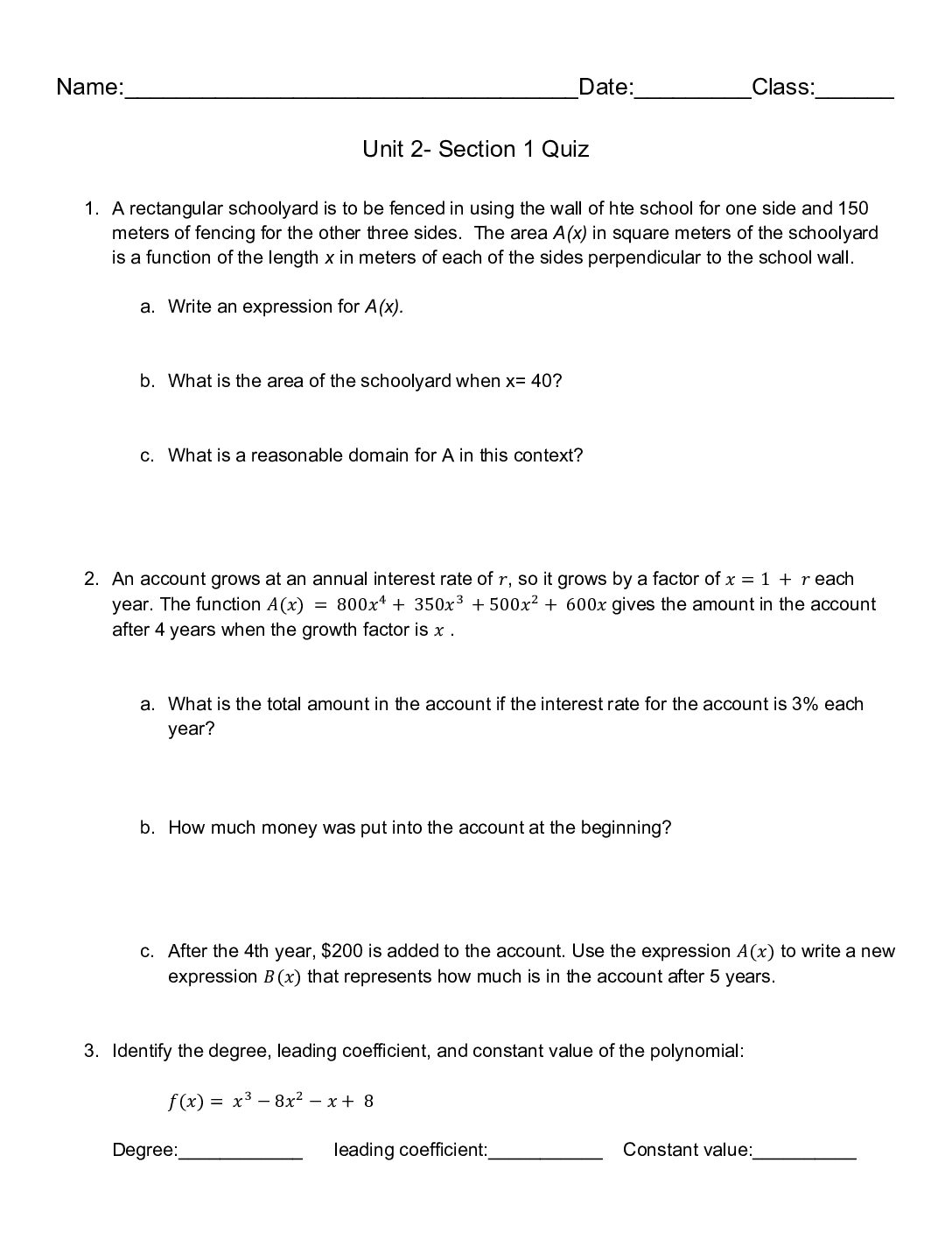 Unit 2 Section 1 Quiz