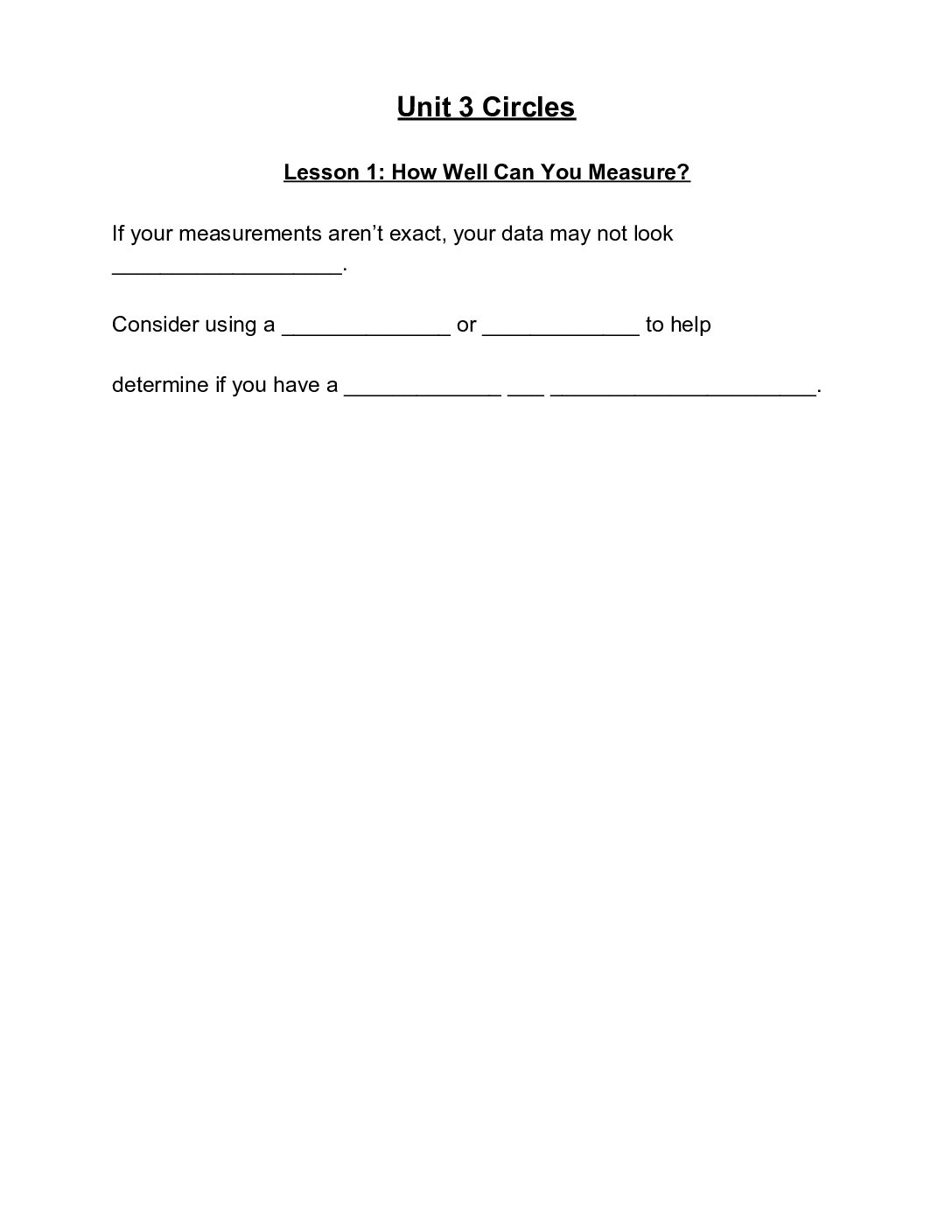 Unit 3 Circles Summary Packet