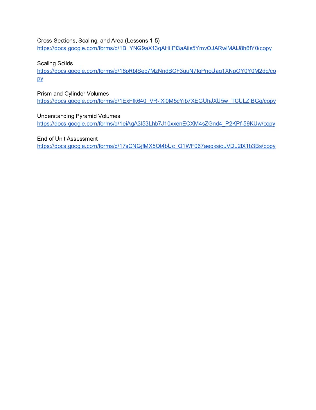Unit 5 Assessments (Google Forms)
