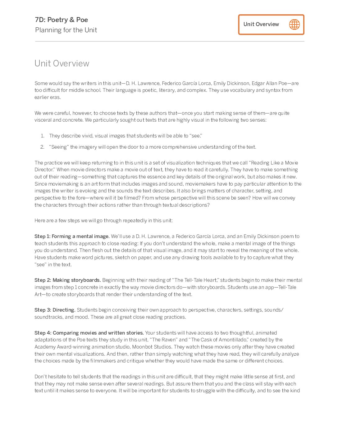 7D Poetry & Poe Unit Overview