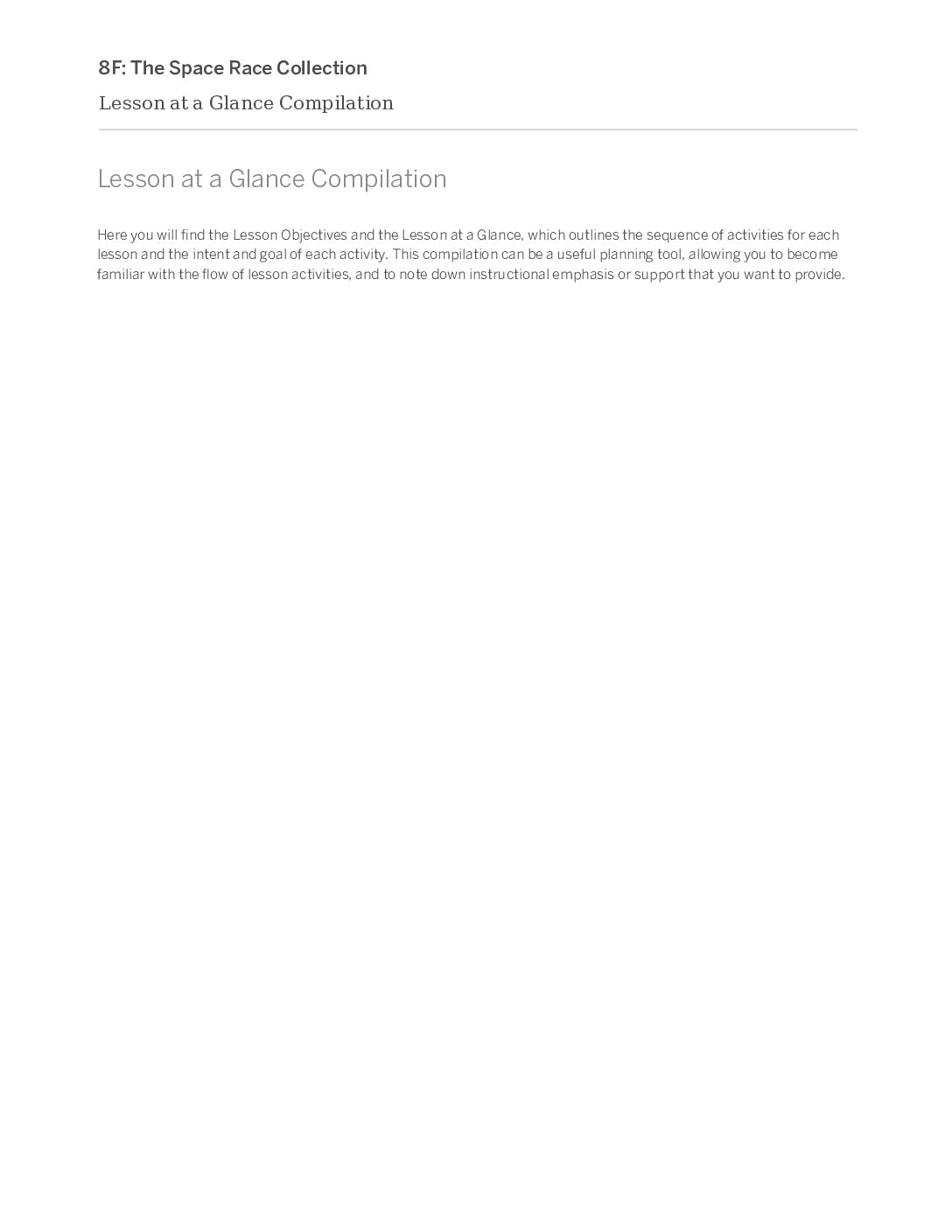 8F The Space Race Collection Lesson At A Glance Compilation