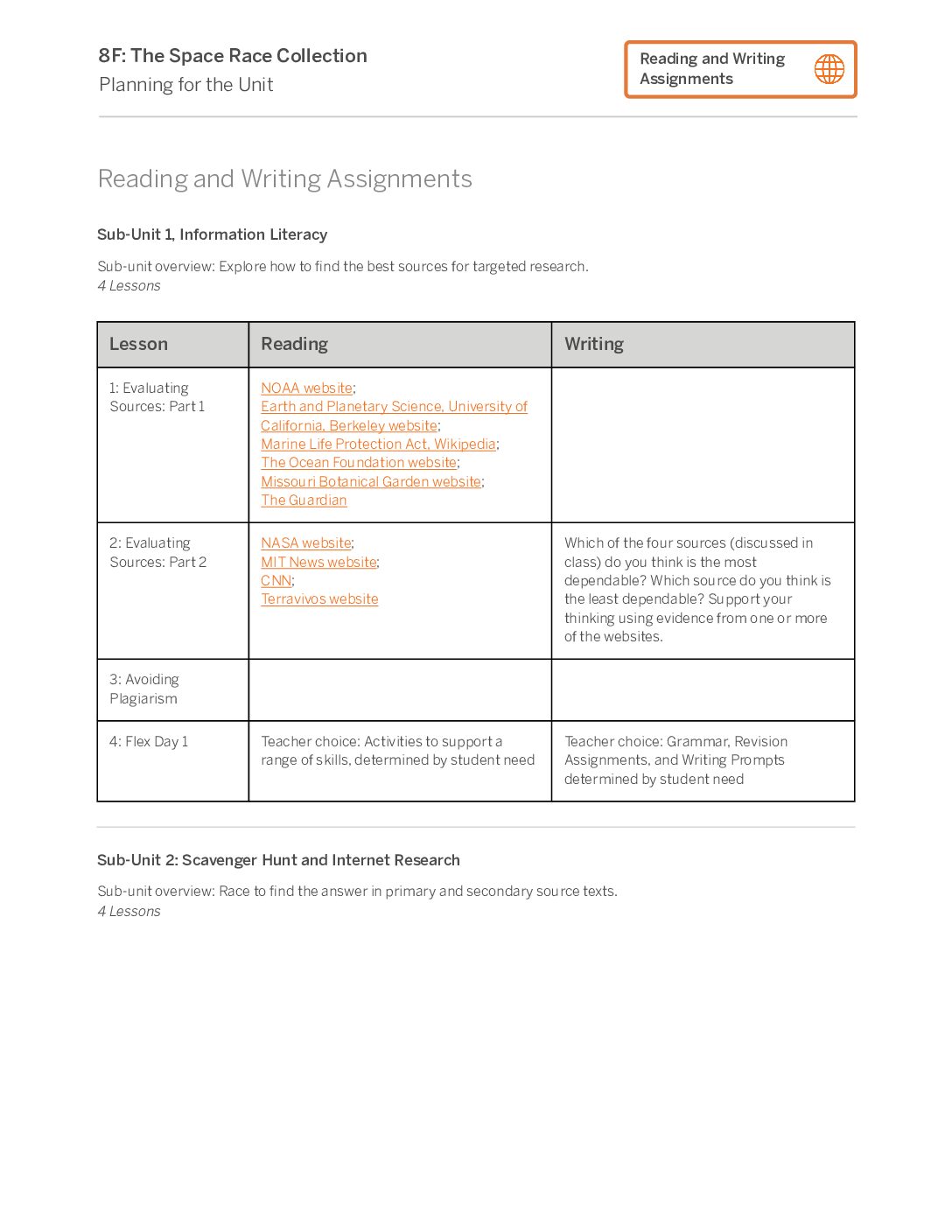 8F The Space Race Collection Reading And Writing Assignments