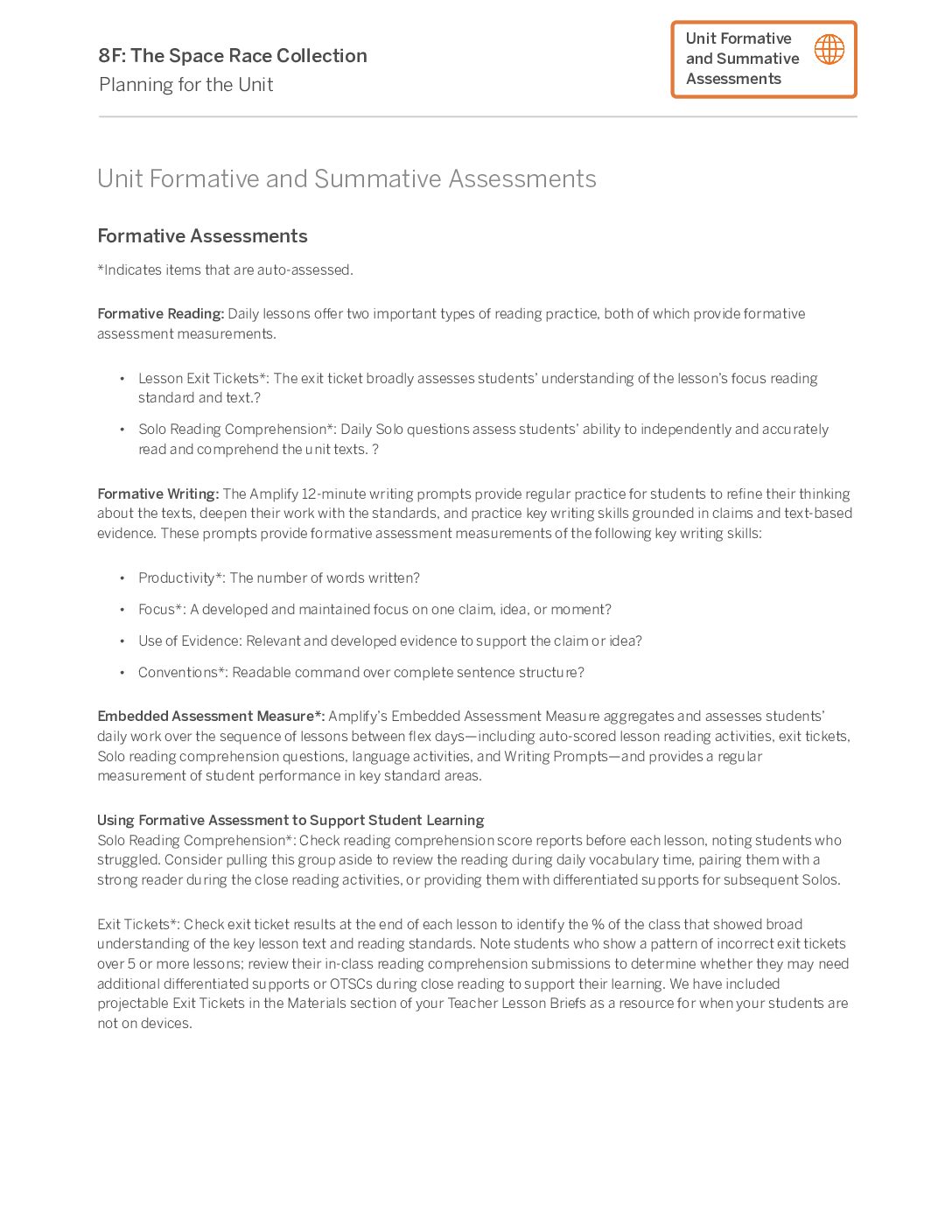 8F The Space Race Collection Unit Formative And Summative Assessments
