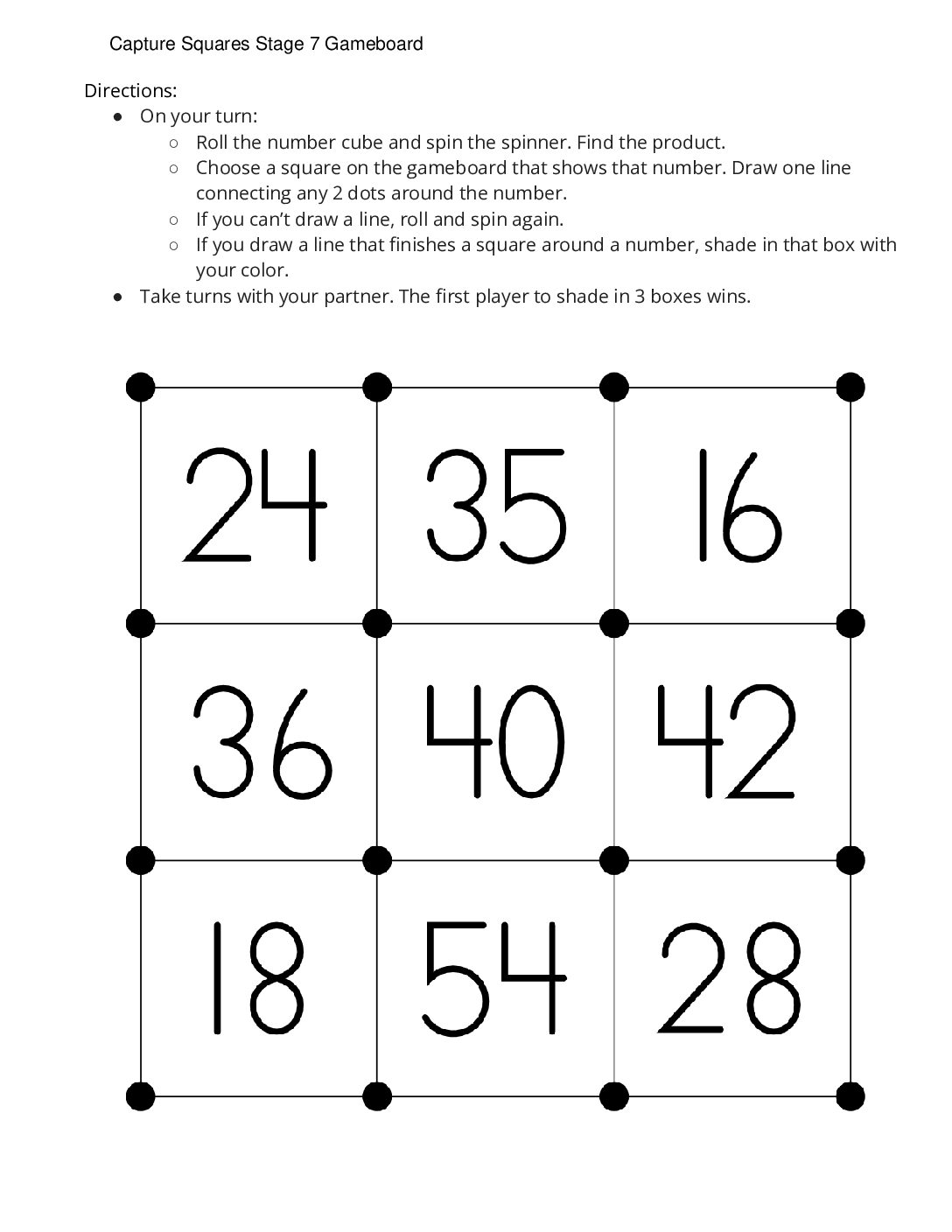 Center Capture Squares 1 3 Stage 7 Multiply With 6 9 Capture Squares Stage 7 Gameboard