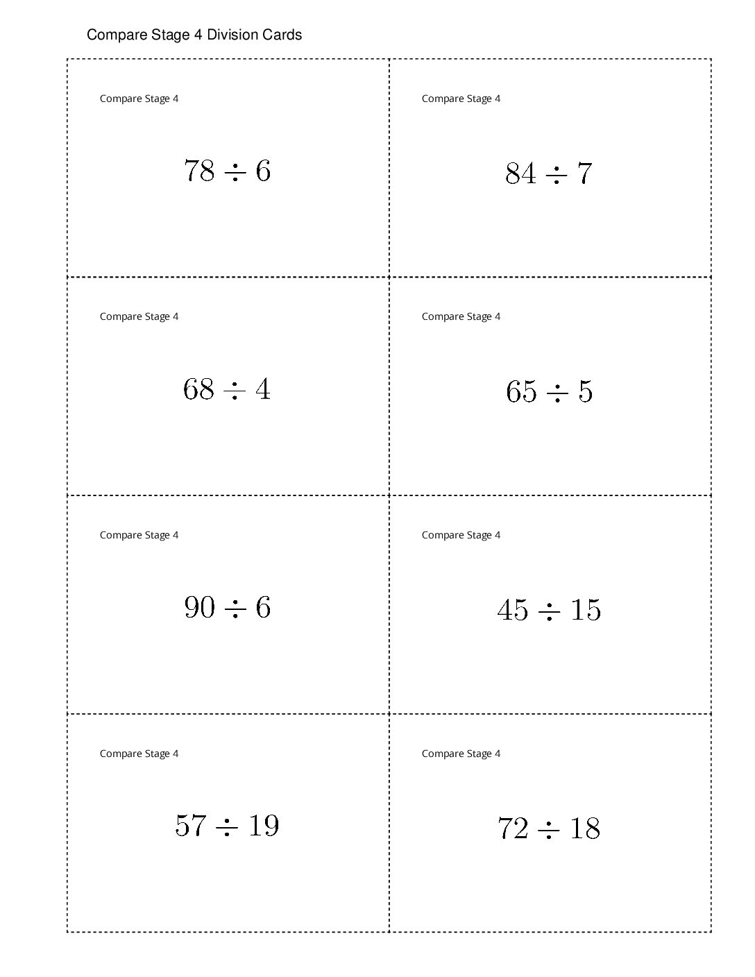 Center Compare 1 5 Stage 4 Divide Within 100 Compare Stage 4 Division Cards