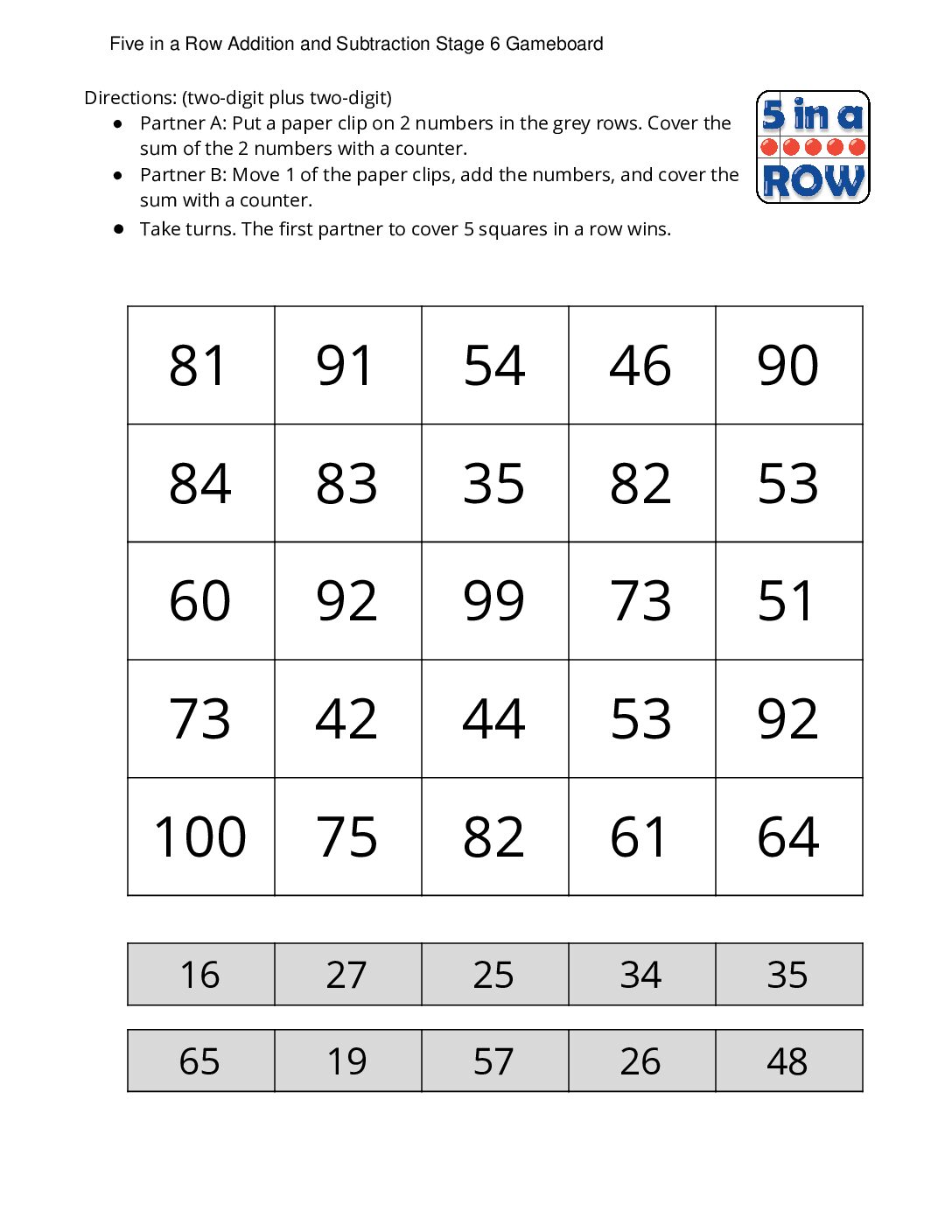 Center-Five-İn-A-Row-Addition-And-Subtraction-1-2-Stage-6-Add-Within-100-With-Composing-Five-İn-A-Row-Addition-And-Subtraction-Stage-6-Gameboard